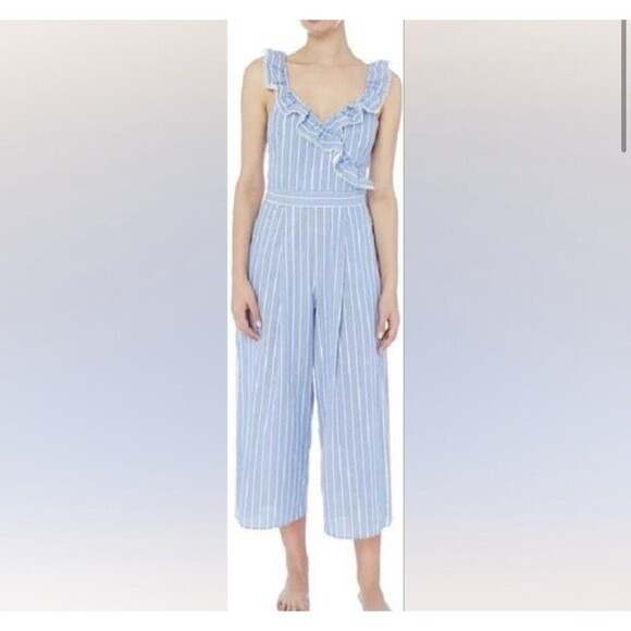 Seafolly Australia Jumpsuit Blue Chambray cropped crisscross back xs blue white - Picture 3 of 9